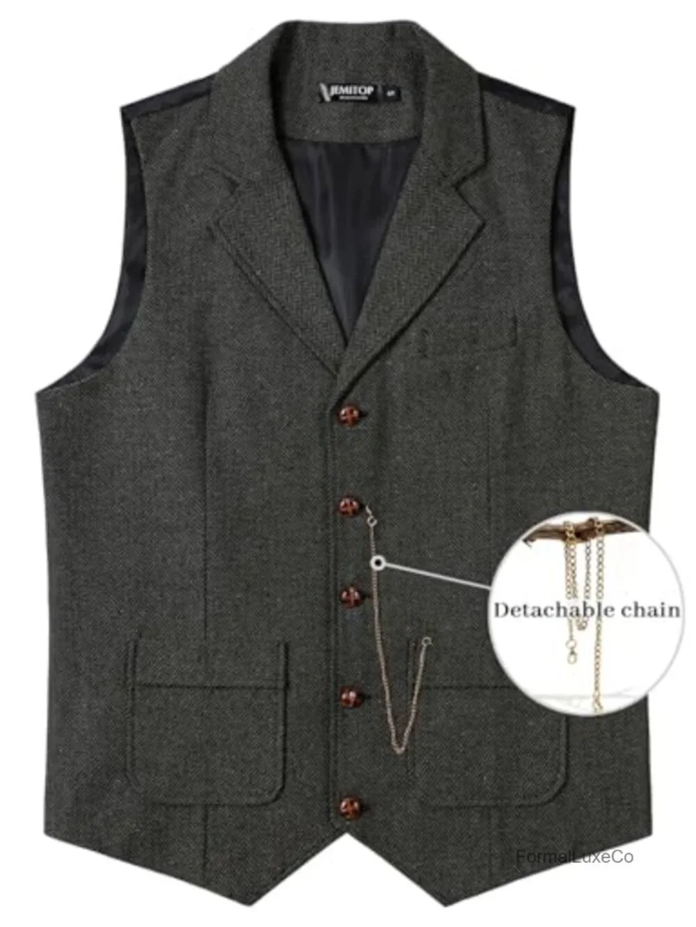 Mens Herringbone Vest Formal Waistcoat Slim Fit Wedding Party